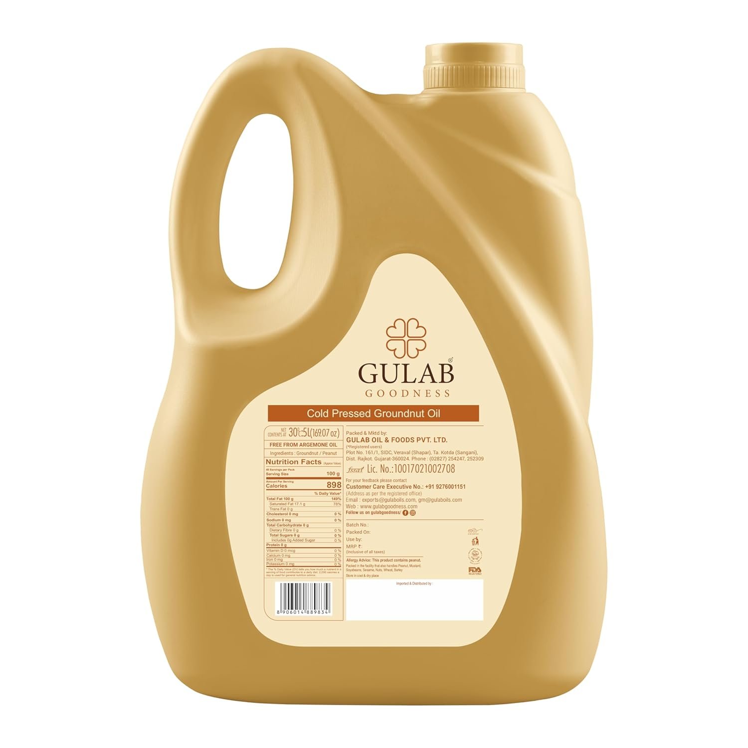 Gulab Cold Pressed Groundnut Oil - 5 Litre | Peanut Oil | Sing Tel | Kolhu/Kachhi Ghani/Chekku/Wood Pressed | Natural Cooking Oil | Chemical Free - View 3