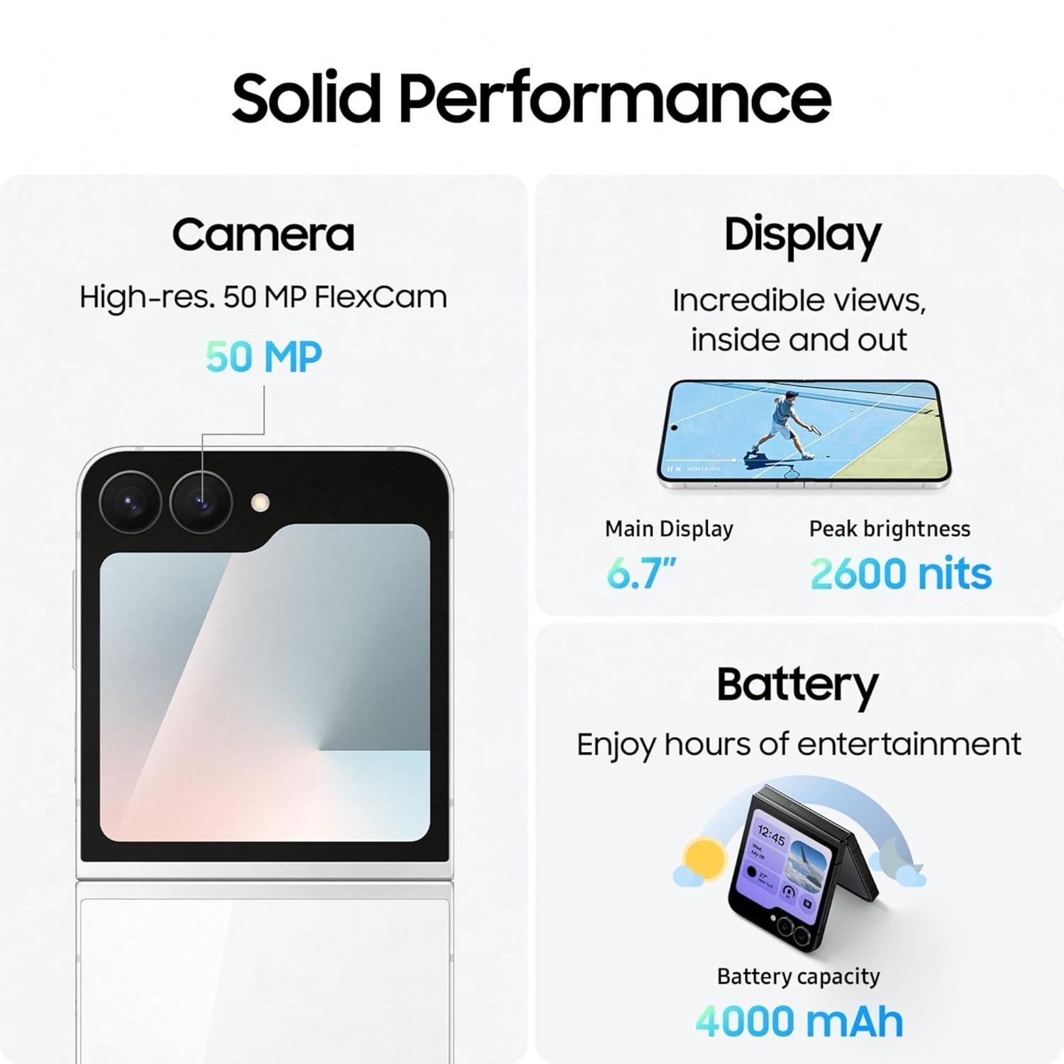 Samsung Galaxy Z Flip7 FE 5G Smartphone with Galaxy AI (Black, 8GB RAM, 128GB Storage), Ultra Sleek Compact Design, 50MP High-Resolution FlexCam, Long-Lasting 4000 mAh Battery, All-New One UI 8 - View 4